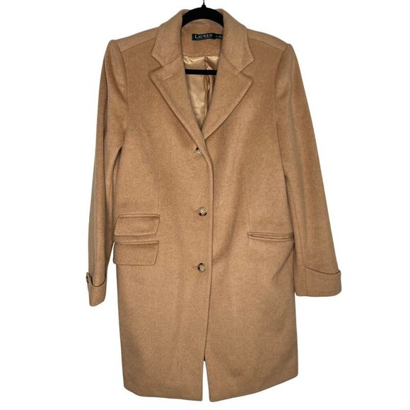 Lauren Ralph Lauren Wool Blend Single Breasted Reefer Overcoat Camel Women's 12 - Picture 2 of 11